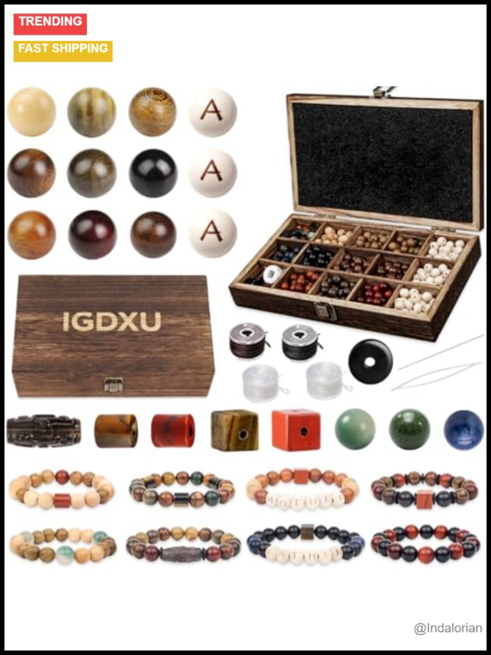 DIY Wooden Bead Bracelet Making Kit - 370 Pcs Natural Jewelry Set